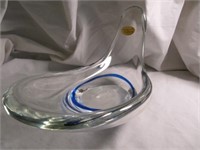 Crystal w/ Cobalt Stripe Free Form Bowl