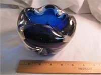 Deep Cobalt to Crystal Cased Heavy Ashtray