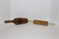 Primitive Imprinted Rolling Pin, Butter Bowl