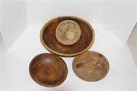 4 Vintage Wooden Bowls