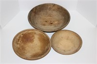 3 Vintage Wooden Bowls