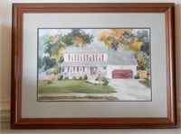 Framed Watercolor of House Signed in Pencil Bottom