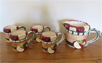 Apple Theme Pitcher with Four Matching Mugs
