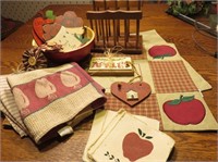 Lot of Country Apple Wood Kitchen Decor, Table