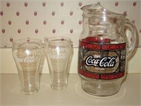 Coca Cola Glass Pitcher & Glasses
