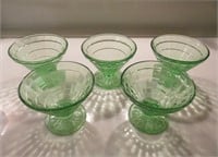 Set of 5 'Vaseline' Green Glass Bowls