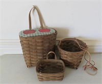 (3) 1983 Longaberger Hanging Type Baskets Largest