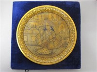 Boxed Indian painted gilded alabaster dish