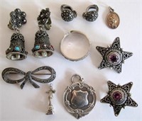 Vintage silver earrings with marcasite brooch