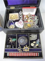 Leather Jewel Box of vintage costume jewellery