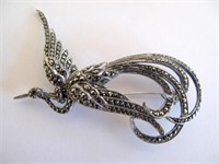 Sterling silver marcasite bird brooch 6.5cms