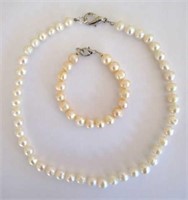 Freshwater white pearl bracelet & necklace