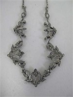 Pretty vintage silver marcasite birds necklace