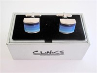 Pair boxed blue enamel cufflinks