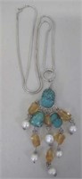 Sterling silver citrine pearl turquoise necklace