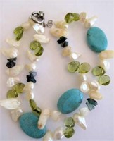 Citrine pearl turquoise sapphire necklace