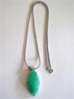 Jade oval pendant on plated chain