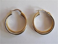 Pair 9ct gold two tone hoop earrings