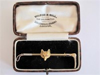 Antique 14ct gold ruby set fox head brooch