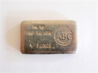 One ounce 99.99 silver ABC ingot