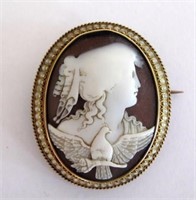 Antique carved shell cameo with enamel border