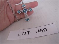 Blue Rhinestone Cross Necklace (Fashion Jewelry)