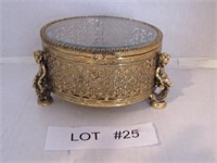 Vintage Cherub Filigree Jewelry Trinket Box