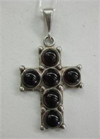 Large Sterling Silver Amber Cross Necklace