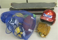 Balls, Glove, Batting Helmet & Balls