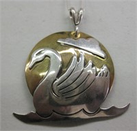 SW Sterling Silver & Brass Swan Necklace