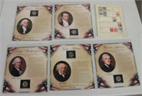 5 Presidential Dollars w/ Sleeves & Vtg Stamp Book
