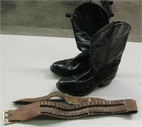 Vtg. Leather Ammo Belt & Pair Of Boots