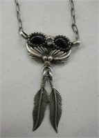 NA Sterling Silver Onyx Feather Necklace