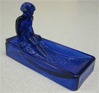 1981 Cobalt Blue Glass Nude Bather Soap Dish