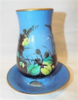 Hand Painted Porcelain Vase W/ Attached Undertray