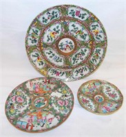 3 Chinese Porcelain Rose Medallion Plates