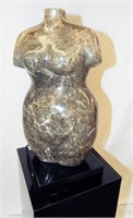 Abstract Marble Nude Torso Sculpture On Pedestal