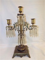 Brass Three Light Candle Holder With Prisms