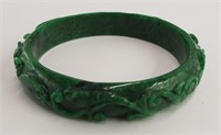 Carved Green Jade Bangle Bracelet