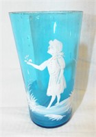 Victorian Blue Glass Mary Gregory Cup