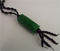 Beaded Necklace With Carved Green Jade Pendant