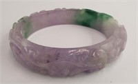 Carved Purple And Green Jade Bangle Bracelet