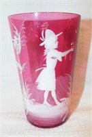 Victorian Cranberry Glass Mary Gregory Cup