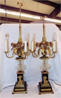 Pair Of Brass And Bronze French Empire Hall Lamps