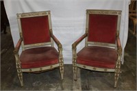 Antique French Arm Chairs Upholstered in