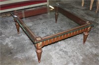 Carved Wood Coffee Table with Plate Glass