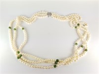 LARGE MULTI STRAND PEARL AND JADE NECKLACE
