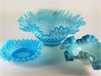 3 PC BLUE HOBNAIL GLASS