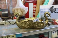 LARGE BRASS DOUBLE SWAN PLANTER