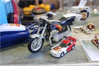 MOTORCYCLE AND DIE-CAST CAR